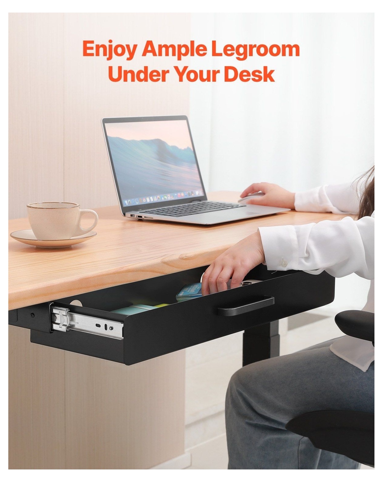 Under Desk Drawer Organizer - 22 inch Slide Out Storage, Home Office Drawer, 11lbs Capacity, Metal Desk Organizer with Cable Management