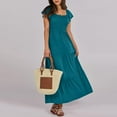 thumbnail image 6 of OVINYER Dress Women Summer Casual Flutter Short Sleeve V-Neck Smocked Elastic Waist Tiered A-Line Maxi Dress Female Beach Sundress, 6 of 8