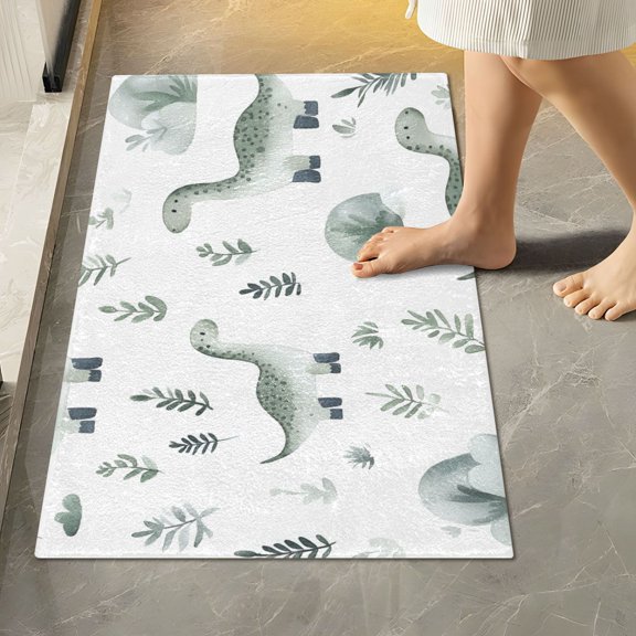 Yayeee Bath Rug for Bathroom Floor Non Slip Rectangle Fluffy Soft Absorbent Mat, 16"x24", Green Dinosaur Pattern