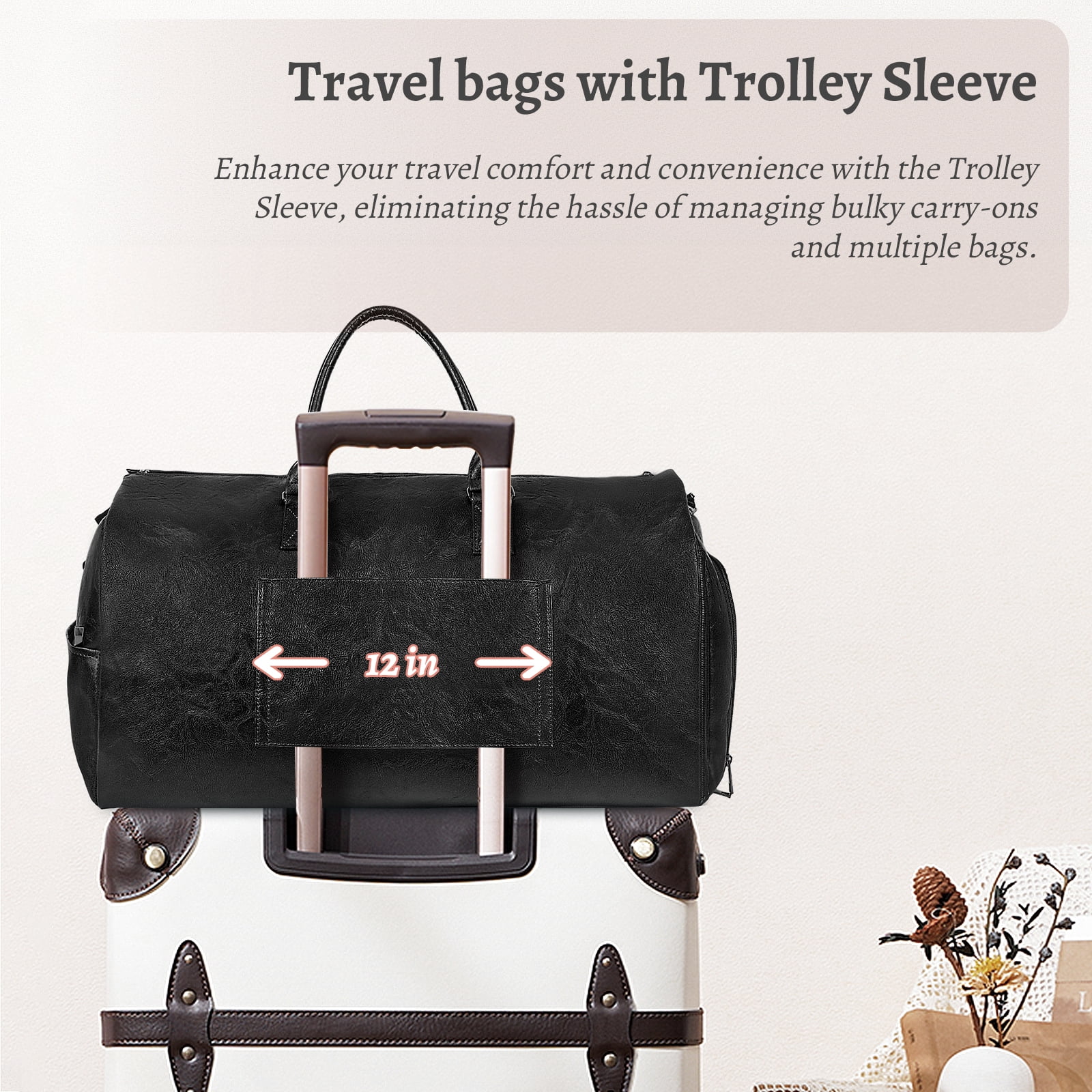 Convertible Travel Garment Bag, Overnight Waterproof Leather Carry-on Duffel Bag for Men Women 2 in1 Hanging Business Suitcase