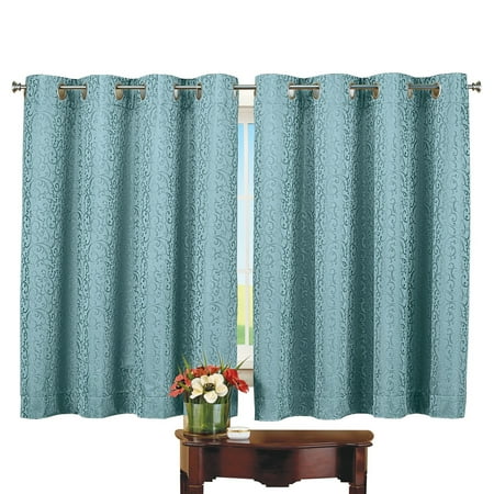 Thermal Insulated Scroll Pattern Short Curtain Panel - Energy Saving and Noise Reducing Curtains For Any Room in Home, 56