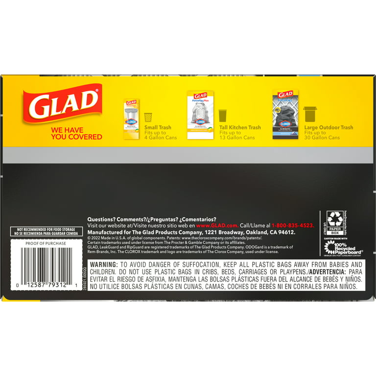 Glad ForceFlex 30 gal Trash Bags Drawstring , 50PK 78539