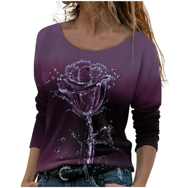 Camisas Para Mujer Moda Manga Larga Cuello Redondo Blusa Estampada Otoño Causal Pullover Tops Odeerbi ODB127845