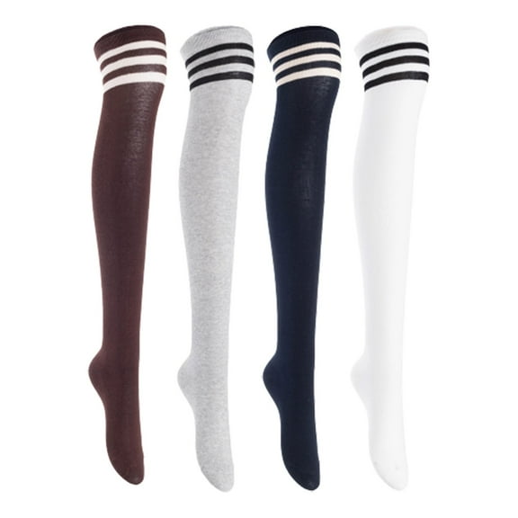 Lian LifeStyle Women's 4 Pairs Adorable Comfortable Soft Thigh High Over Knee High Cotton Socks, Size 6-9, JMYP1022 Coffee, LightGrey, Navy, White