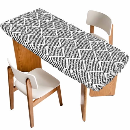 Black White Table Cloths for 8 Foot Rectangle Tables Modern Abstract Art Farmhouse Patio Waterproof Elastic Fitted Tablecloths Washable Rectangular Table Cover for Camping