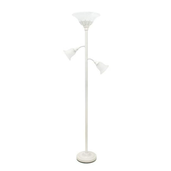 3 Light Floor Lamp with Scalloped Glass Shades&#44; White