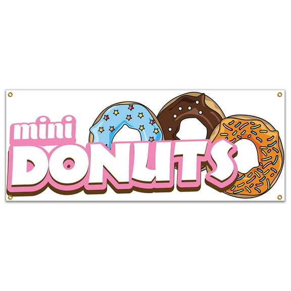 SignMission B-Mini Donuts19 48 in. Mini Donuts Banner with Concession Stand Food Truck Single Sided