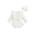 thumbnail image 1 of SUNSIOM Newborn Infant Girl Cotton Ruffle Romper Long Sleeve Button Up Jumpsuit with Headband Fall Clothes, 1 of 8