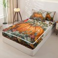 thumbnail image 2 of Manfei Vintage Thanksgiving Pumpkin Zipper Full Size Comforter Sets with Fitted Sheet and 2 Pillowcases for Kids, Floral Bird Butterfly Zipper Bedding Set, Halloween Reversible, 4 Pieces, 2 of 6