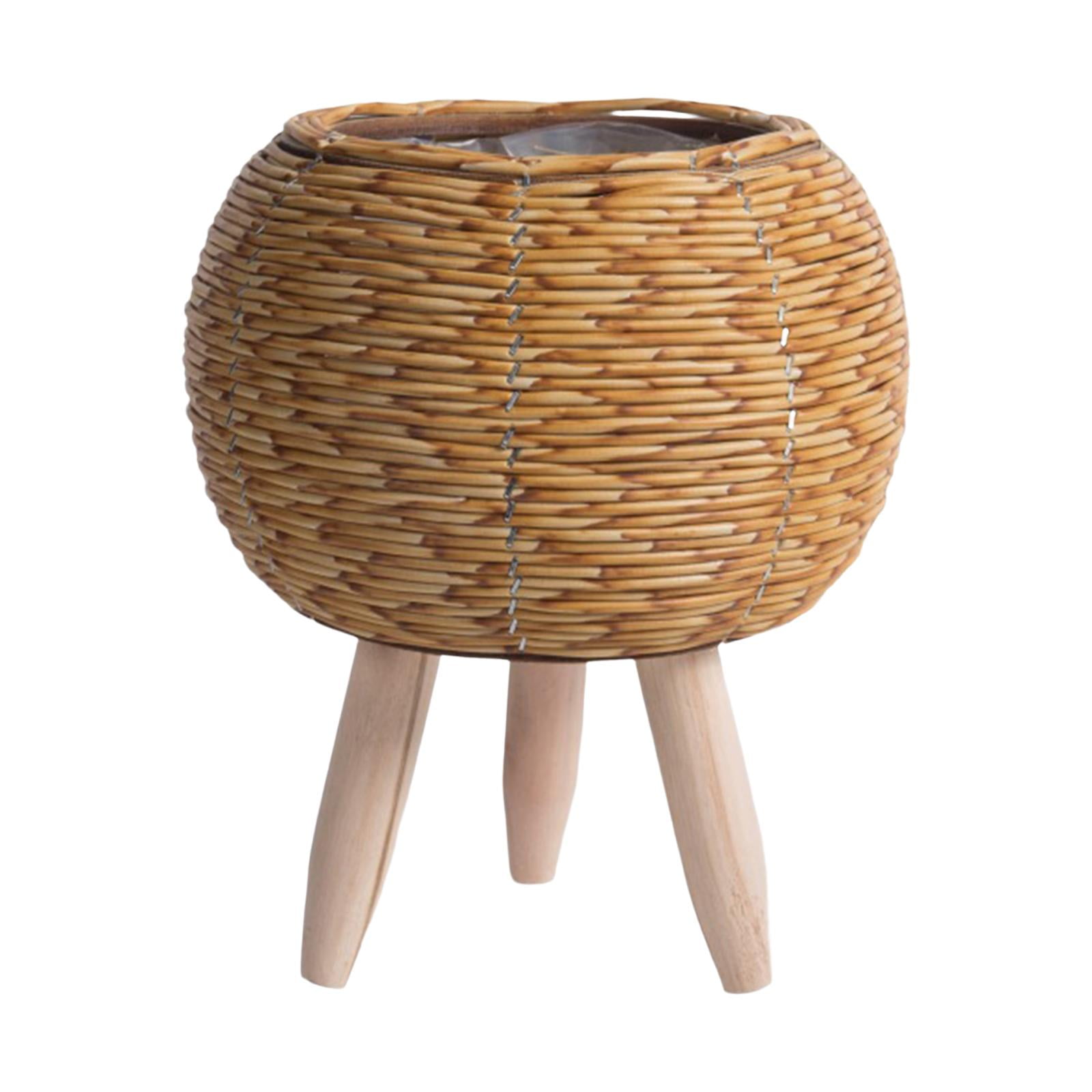 Woven Basket for Plant with Legs Basket Planter Flowerpot Rustic Rattan Basket Flower Pot for Balcony Apartment Drawing Room Decorations Ball Light Brown