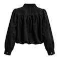 thumbnail image 5 of Womens Cropped Denim Jacket Button Down Y2K Ruffle Jean Shacket Mock Neck Casual Tops Long Sleeve Retro Washed Denim Coat Black L, 5 of 6