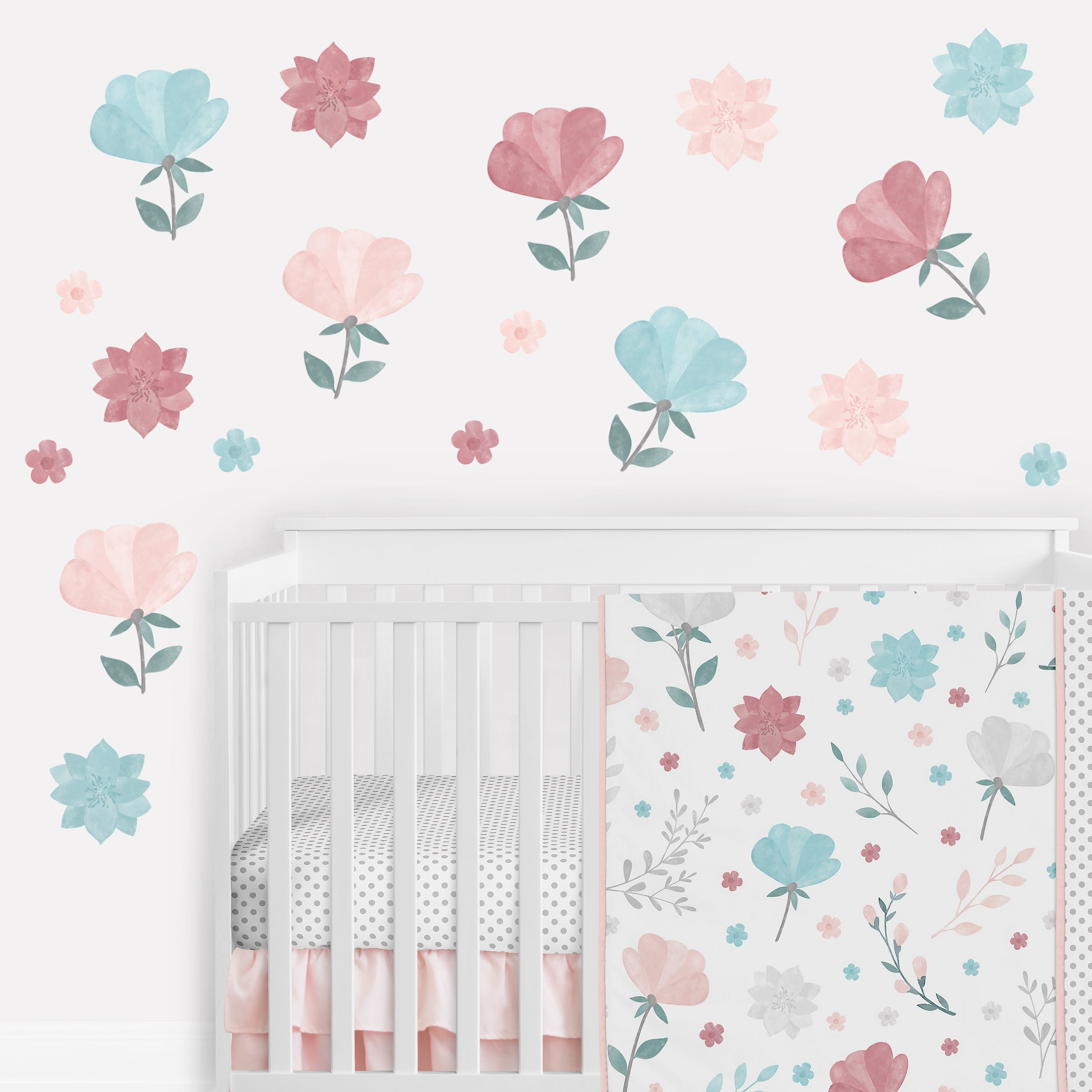 Pop Floral Pink And Blue Flowers Wall Decal (Set of 4) by Sweet Jojo Designs