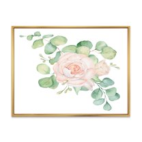 Designart 'Bouquet of Pink Roses Flowers and Eucalyptus Leaves' Traditional Framed Canvas Wall Art Print