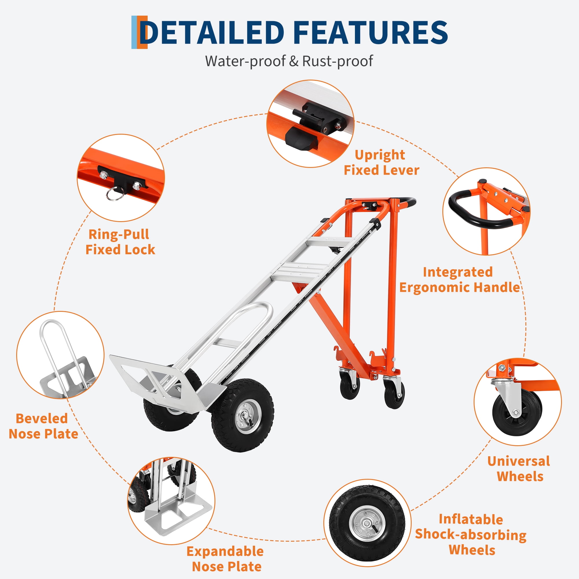 CazToi 3 in 1 Folding Hand Truck 770lbs Capacity Folding Aluminum Dolly