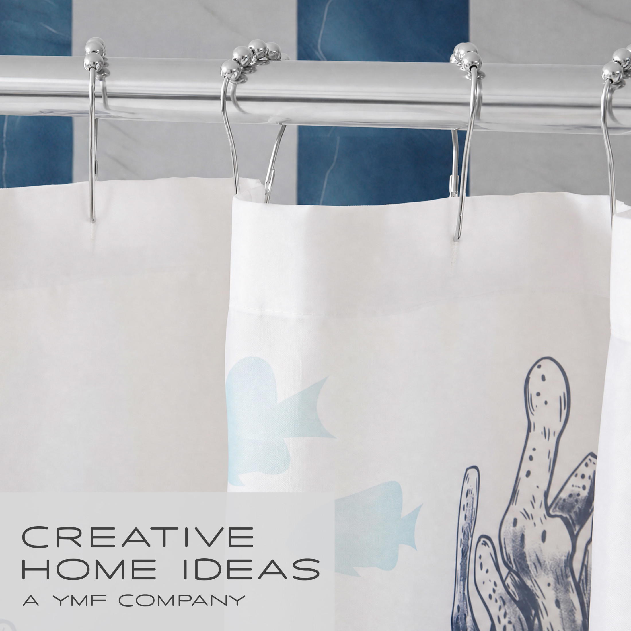 CHI Doria Shower Curtain with Hooks and Rugs Modern Washable 72" W x 72" L 15-Piece Set