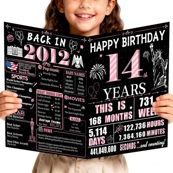 Tarjeta de cumpleaños Jumbo VivaGem del 14° aniversario, retro, decoración para niñas, 2012