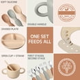 thumbnail image 3 of 24 Pack Silicone Baby Feeding Set Baby LED Weaning Supplies Includes Suction Divided Plates Soft Bowl Spoons Forks Adjustable Bib Snack Cup and Straws(Walnut Color, Beig, 3 of 7