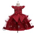 thumbnail image 4 of Filles Doux à Manches Courtes Robe d'Été Mode Brodé Grand Arc Taille Haute Enfants Princesse Robe, 4 of 5