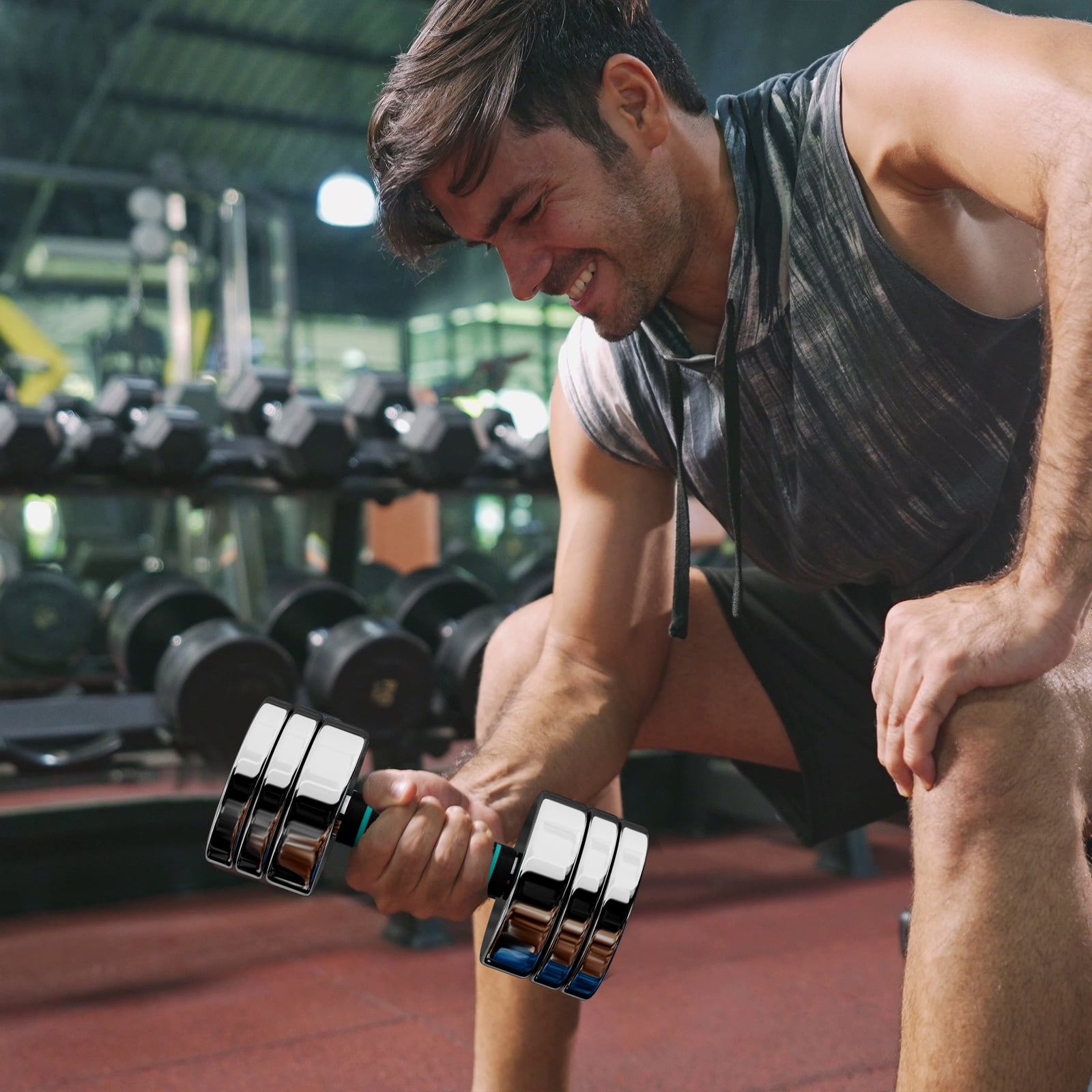 Steel Adjustable Dumbbell Set of 2, 5/10/15lb Free Weights Dumbbells Set, Non-Slip and Comfortable Foam Handle, for Home Gym Office Exercise