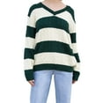 thumbnail image 1 of hirigin Women Fall Winter Pullover Sweater Stripe Patchwork V Neck Long Sleeve Knitwear for School, Streetwear, S/M/L/XL, 1 of 9