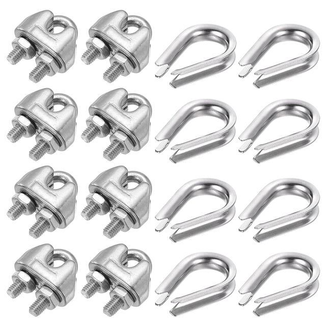 Juego de accesorios para cable de alambre Uxcell, 12 piezas de abrazadera de clip de cable M4, 10 piezas de ojal de acero inoxidable de 5/32"