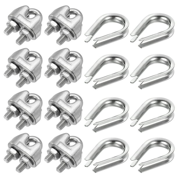 Juego de accesorios para cable de alambre Uxcell, 12 piezas de abrazadera de clip de cable M4, 10 piezas de ojal de acero inoxidable de 5/32"