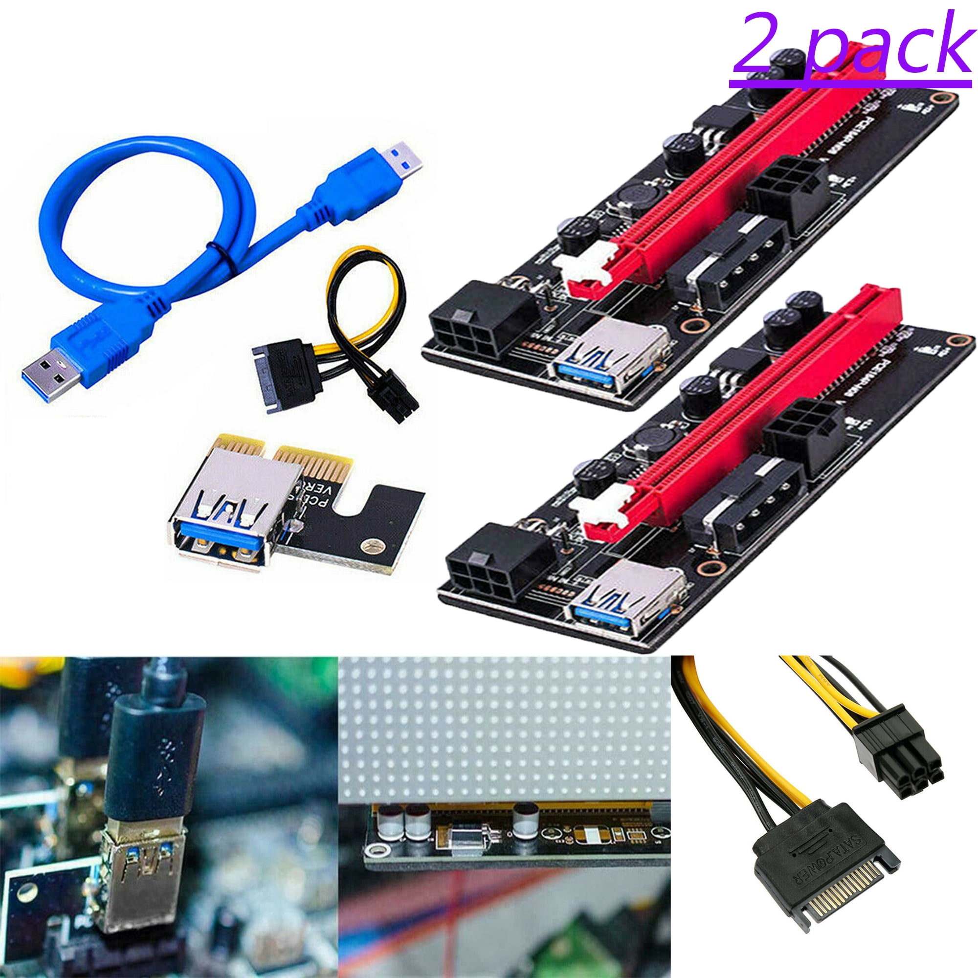 Tinglu GPU Riser Extender Adapter Card Cable PCI-E 1x to 16x Power USB3 ...