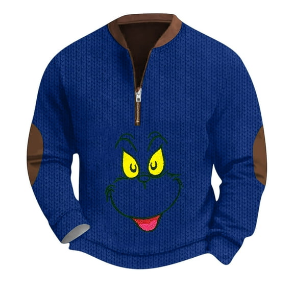Christmas Vacation Sweatshirt Men Vintage 1/4 Zip Merry Christmas Sweatshirts BlueLarge