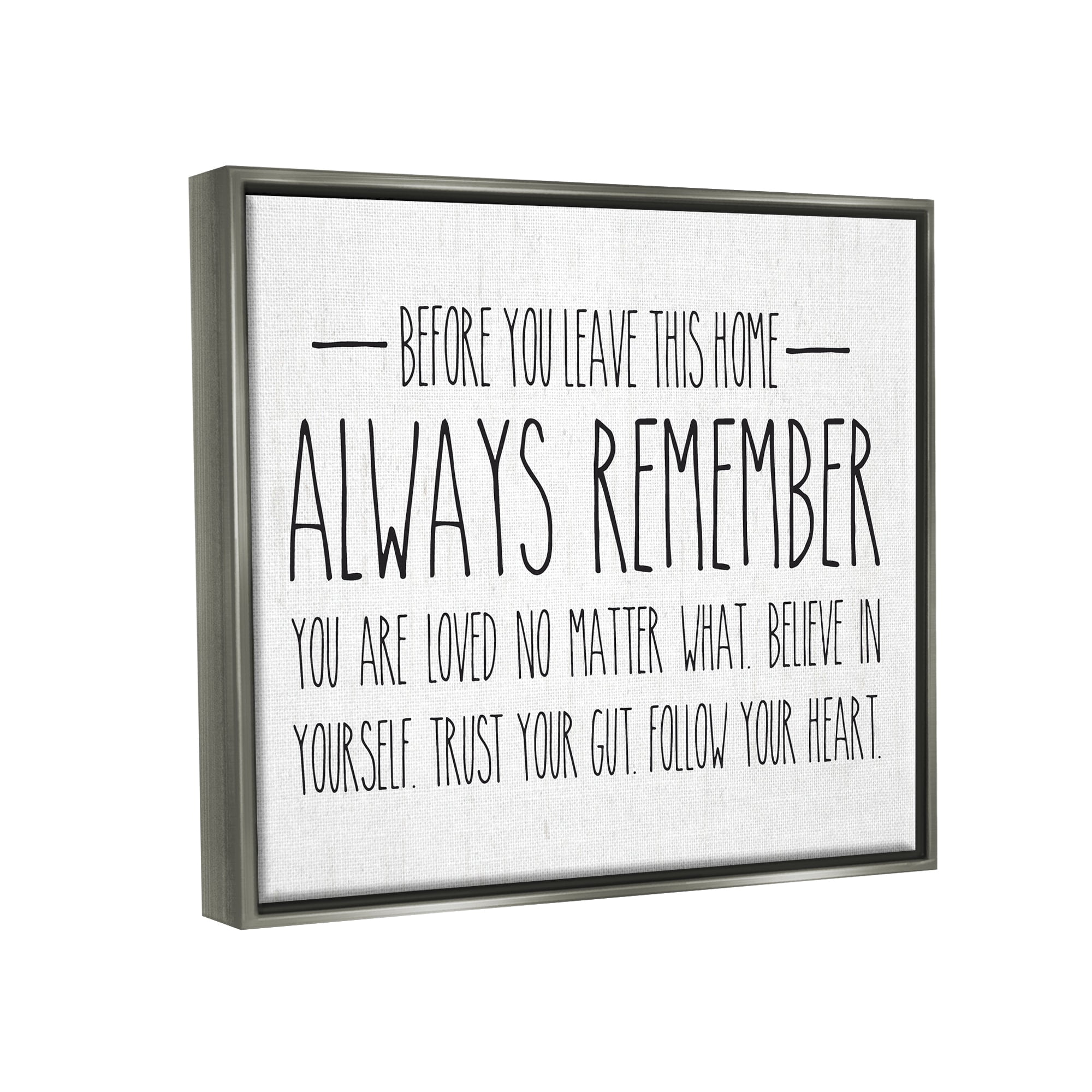 Stupell Industries Follow Your Heart Motivational Quote Casual Phrase Graphic Art Luster Gray Floating Framed Canvas Print Wall Art, Design by Lettered and Lined