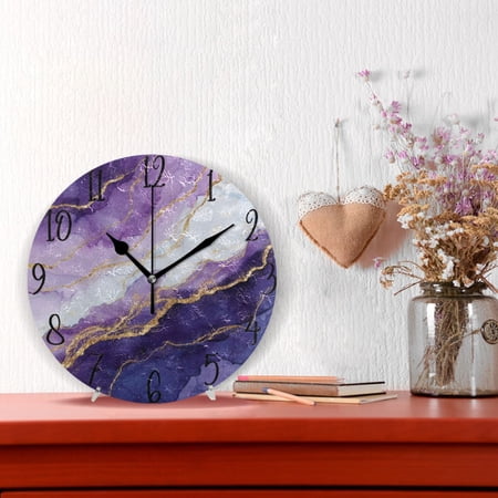 10 Quartz Indoor Wall Clock Silent Mechanism / Abstract Dark Purple Marble