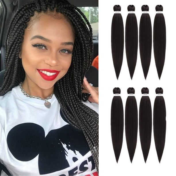 Difunee Cabello trenzado preestirado 22 pulgadas, 8 paquetes de cabello trenzado largo marrón oscuro para trenzas torcidas o en caja, textura Yaki, ajuste de agua caliente, extensiones de cabello tr