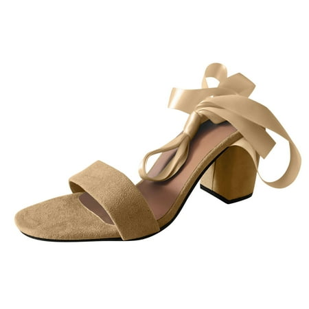 

HSMQHJWE Womens Block Low Mid Heel Lace Up Strappy Sandal Suede Shoes Ankle Strappy Pumps Dress Party Shoes