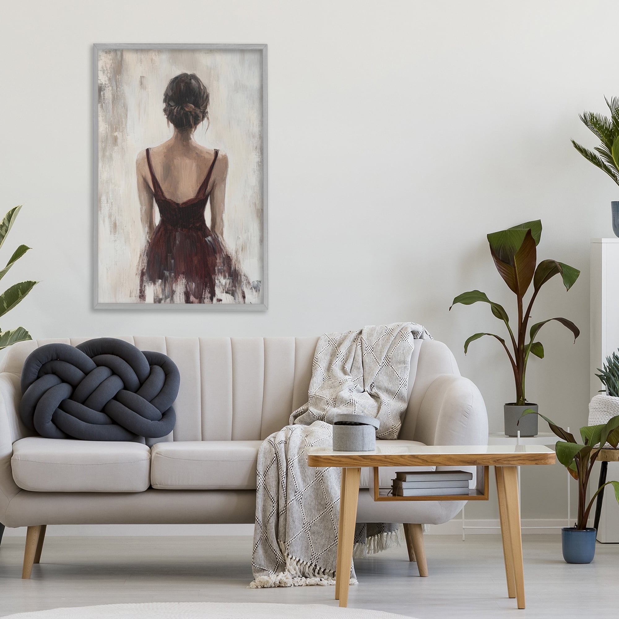 Stupell Industries Portrait of Woman in Burgundy Gray Framed Giclee Art, design by Petal Prints Design