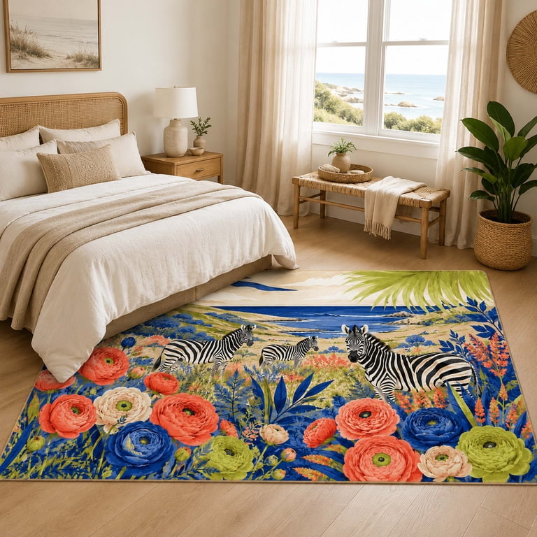 Ranunculus Zebra Rectangle Rug for Guest Room Boho All-Season - Walmart.com