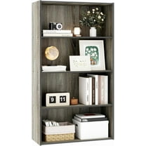 4-Tier Wood Open Bookshelf, Engineered Wood Rustic Book Shelves with 3 Shelves, 9 Inch Deep Small Bookcase for Small Spaces, Book Shelves for Bedroom, Living Room, Gray