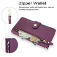thumbnail image 4 of For Samsung Galaxy A27 5G 6.7-inch RFID Blocking Protective Purse Wallet Case For Women Men Multi-Card Slots Zipper Pocket Detachable Shoulder Strap And Wrist Strap,Shockproof Phone Case,Dark purple, 4 of 9