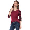 thumbnail image 1 of Unique Bargains Women's Striped Raglan Long Sleeve V Neck T-shirt, 1 of 6