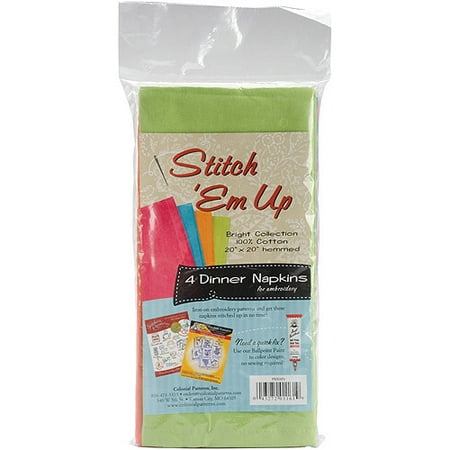 Aunt Martha Bright Collection Stitch 'em Up Dinner Napkins For Embroidery, 4Pk
