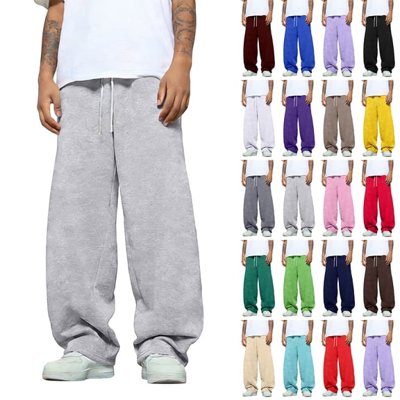 Men's Wide Leg Sweatpants Baggy Casual Drawstring Waist Joggers Lounge Sweat Pants with Pockets Beige M