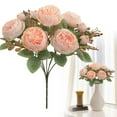 thumbnail image 2 of Artificial Flowers, 9 Head Colourful Peony Artificial Flowers, Silk Realistic Bouquet Flowers Arrangements, Fake Long Stem Roses for Wedding DIY Bouquet Home Table Decoration, 1Pc(Pink,12.6x8"), 2 of 9