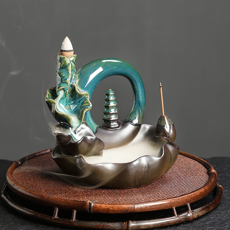 Ceramic Lotus Backflow Incense Burner Creative Moon Shape Pagoda Smoke Incense Holder Home Crafts Decoration