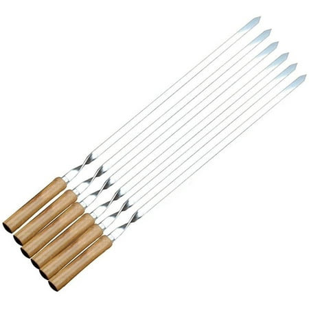 6 Pieces Barbecue Skewers 55 cm 21.5 Inch Long Handle Kebab Barbecue Stick  Wooden Barbecue Fork Stainless Steel Outdoor Barbecue Tool Grilling