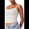 thumbnail image 3 of Camisola Básica de Encaje para Mujer, Cuello Cuadrado, Sin Mangas, Tirantes Finos Crema S, 3 of 6
