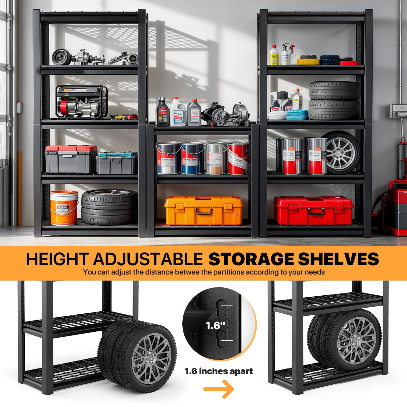 Magshion Heavy Duty 5-Shelf Storage Shelves, Wide Metal Shelving Unit Organizer for Garage, Kitchen, Basement, 72" H x 35.5" W