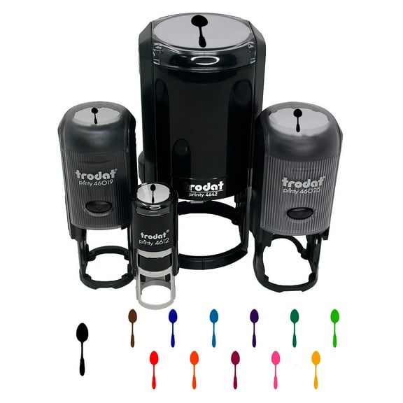 Spoon Solid Utensil Eating Sketch Self-Inking Rubber Stamp Ink Stamper - Black Ink - Mini 1/2 Inch