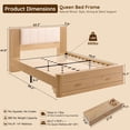 thumbnail image 2 of Aitjunz Modern Queen Size Bed Frame with Upholstered Headboard and Charging Station, 2 Storage Drawers, Fluted Wood Platform Bed Frame, No Box Spring Needed, Natural, 2 of 7