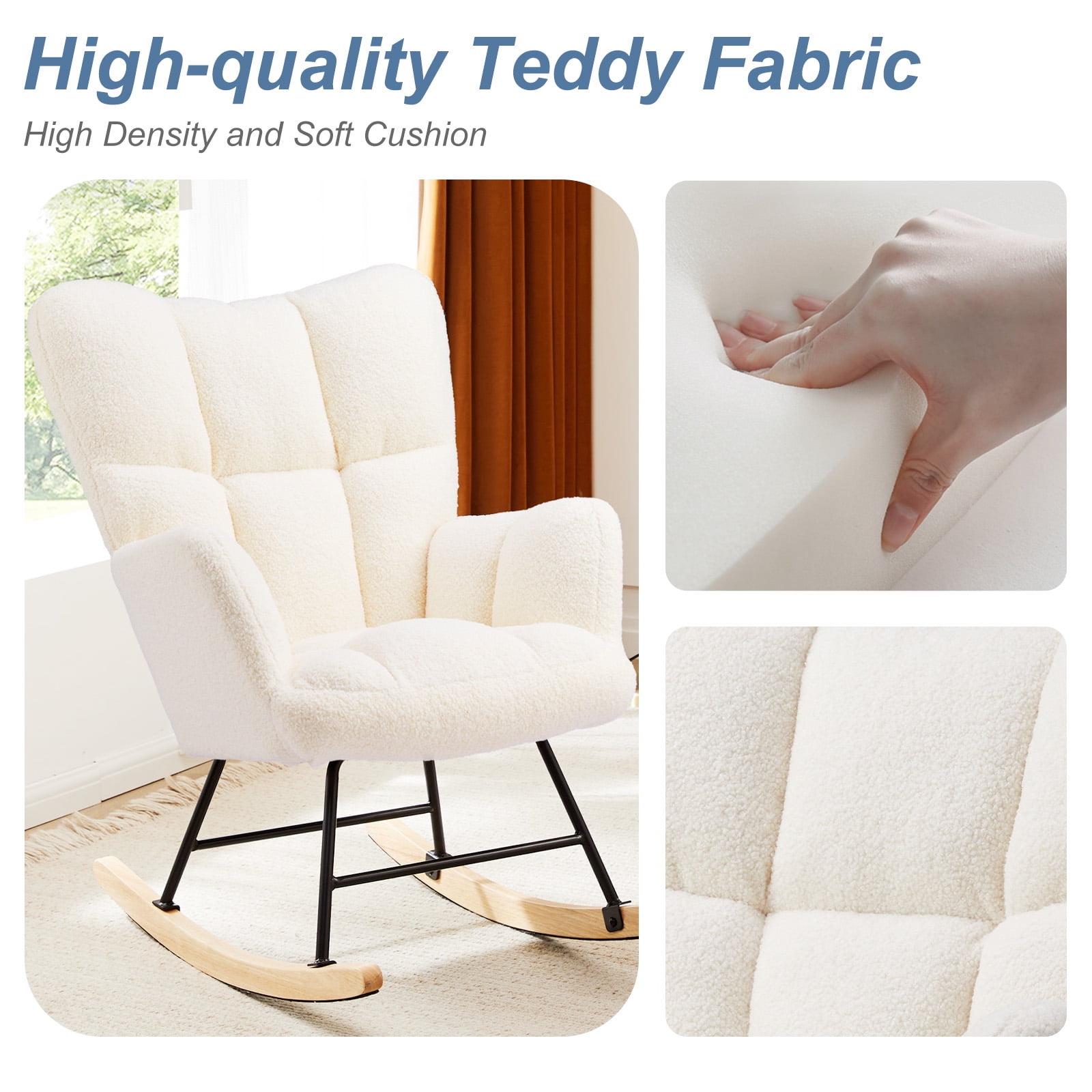 CONCETTA Rocking Chair, High Backrest, Padded Seat Glider for Living Rooms, Bedrooms, Offices, Beige