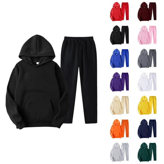 Mens Track Suits 2 Piece Set Fall Winter Plain Hoodie and Sweatpants Matching Sweatsuit Lounge Set