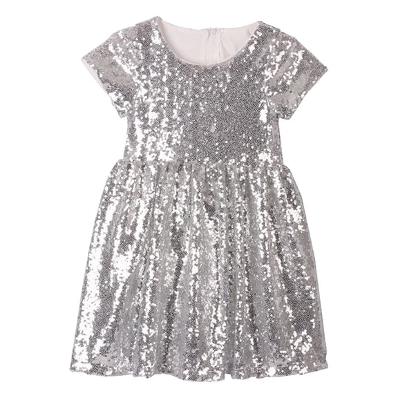 WOYY Toddler Girls Glitter Sequin Dress Short Sleeve Birthday Party Dress, Sizes 3-8