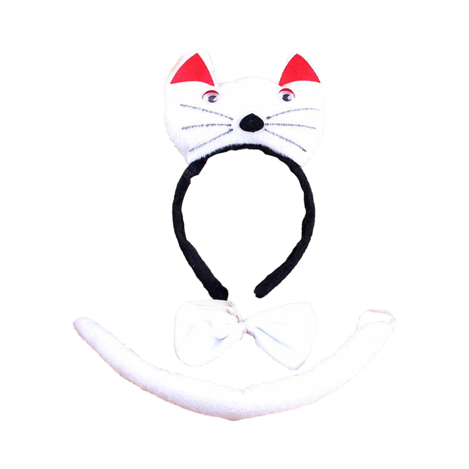 Animal Headband Tail Bowtie Set Halloween Cosplay for Performance Dance Prom White Cat